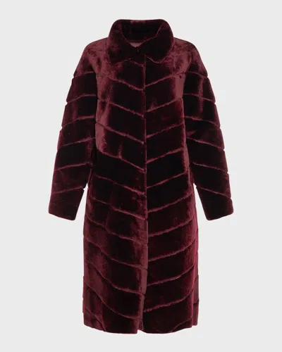 Gorski Reversible Chevron Lamb Shearling Coat In Burgandy