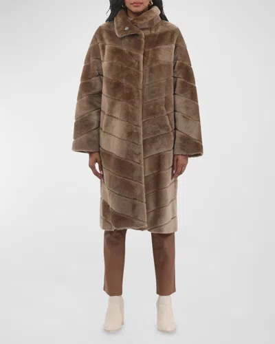 Gorski Reversible Chevron Lamb Shearling Coat In Camel