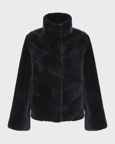 Gorski Reversible Chevron Lamb Shearling Jacket With Horizontal Sleeve In Black