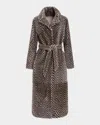 Gorski Reversible Chevron-print Grooved Shearling Lamb Coat With Belt In Brown