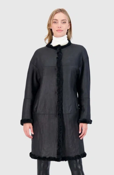 Gorski Reversible Collarless Lamb Shearling Belted Coat In Black