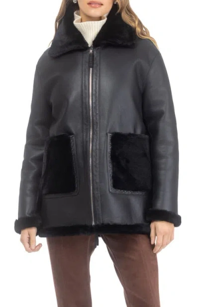 Gorski Reversible Genuine Shearling Short Jacket In Black
