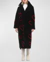 Gorski Reversible Heart Lamb Shearling Coat With Belt In Black/red