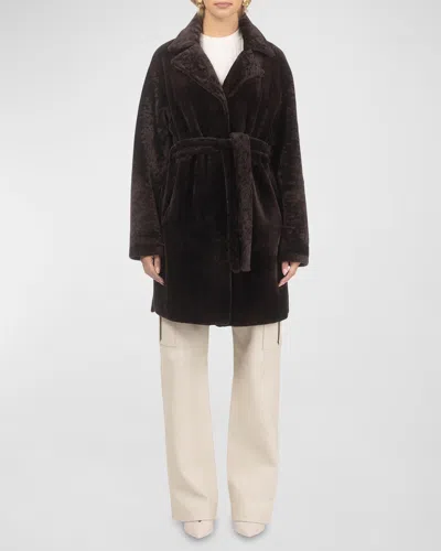 Gorski Reversible Lamb Shearling Belted Stroller Coat In Brown