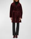 Gorski Reversible Lamb Shearling Belted Stroller Coat In Burgundy/black