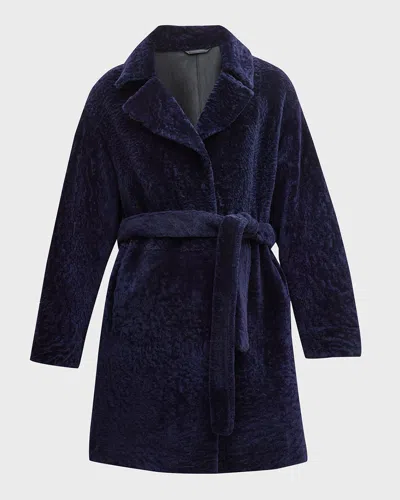 Gorski Reversible Lamb Shearling Belted Stroller Coat In Dark Blue