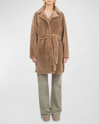Gorski Reversible Lamb Shearling Belted Stroller Coat In Latte