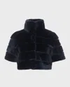 Gorski Reversible Lamb Shearling Bolero Jacket With Cropped Sleeves In Navy