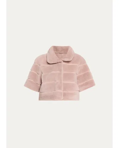 Gorski Reversible Lamb Shearling Bolero Jacket With Cropped Sleeves In Pattern