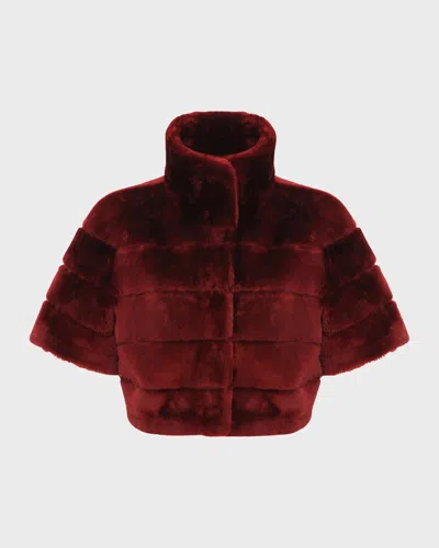 Gorski Reversible Lamb Shearling Bolero Jacket With Cropped Sleeves In Wine