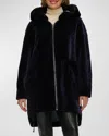 Gorski Reversible Lamb Shearling Hooded Parka Jacket In Navy