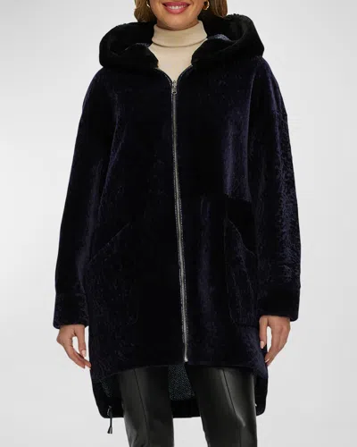 Gorski Reversible Lamb Shearling Hooded Parka Jacket In Navy