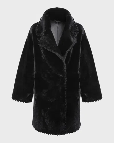 Gorski Reversible Lamb Shearling Jacket With Embroidered Trim In Black