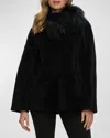 Gorski Reversible Lamb Shearling Jacket With Mongolian Lamb Shearling Collar In Black