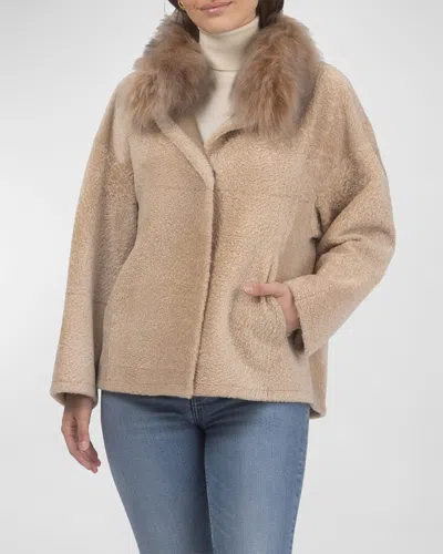 Gorski Reversible Lamb Shearling Jacket With Mongolian Lamb Shearling Collar In Honey