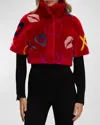 Gorski Reversible Lamb Shearling Short-sleeve Bolero Jacket In Red Xo Multi