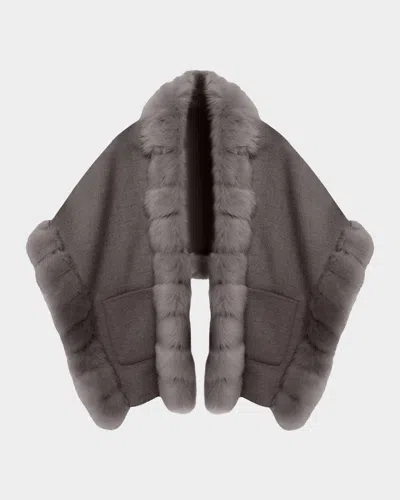 Gorski Reversible Loro Piana Cashmere-wool Shawl With Merinillo Lamb Shearling Trim In Gray