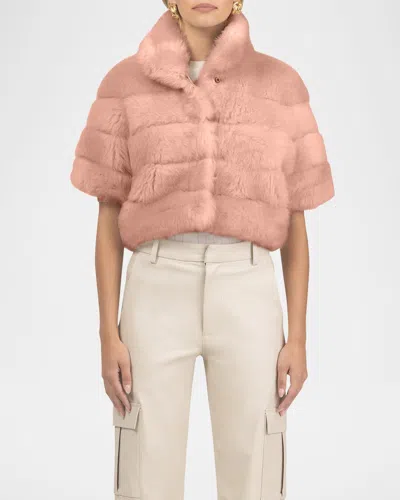 Gorski Reversible Merinillo Lamb Shearling Bolero Jacket With Cropped Sleeves In Blush