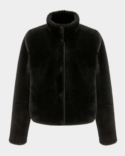Gorski Reversible Merino Grooved Shearling Lamb Jacket With Embroidered Trim In Black