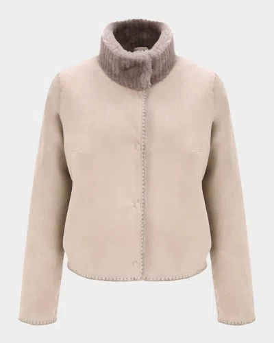 Gorski Reversible Merino Grooved Shearling Lamb Jacket With Embroidered Trim In Neutral