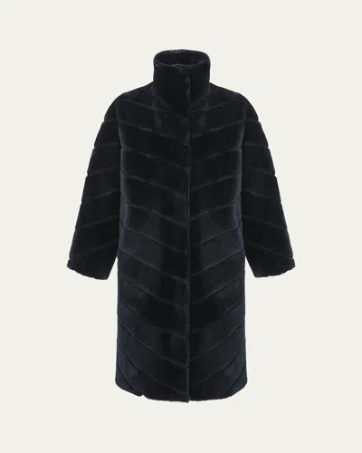 Gorski Reversible Merino Shearling Lamb Chevron Coat In Black/black