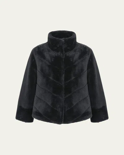 Gorski Reversible Merino Shearling Lamb Chevron Jacket In Black/black