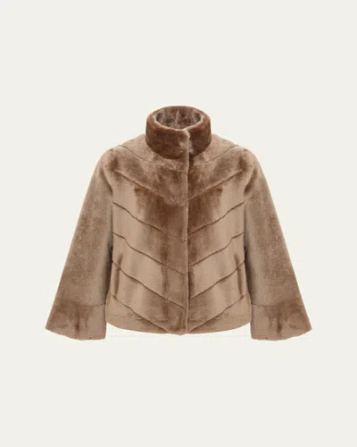 Gorski Reversible Merino Shearling Lamb Chevron Jacket In Camel/camel