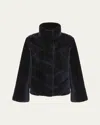 Gorski Reversible Chevron Lamb Shearling Jacket With Horizontal Sleeve In Navy