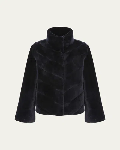 Gorski Reversible Chevron Lamb Shearling Jacket With Horizontal Sleeve In Navy