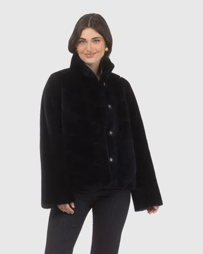 Gorski Reversible Merino Shearling Lamb Chevron Jacket With Horizontal Bottom In Black