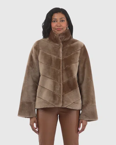 Gorski Reversible Merino Shearling Lamb Chevron Jacket With Horizontal Bottom In Brown