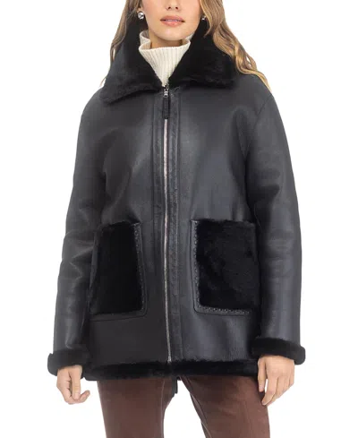 Gorski Reversible Merino Shearling Lamb Patch Pockets Jacket In Black