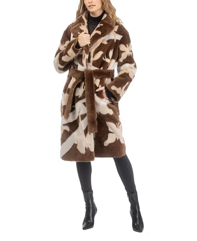 Gorski Reversible Merino Shearling Lamb Short Coat With Butterfly Intarsia And Belt In Brown