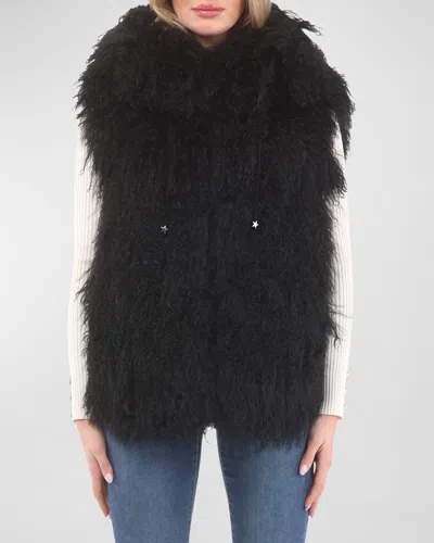 Gorski Reversible Mongolian Lamb Shearling Vest In Black