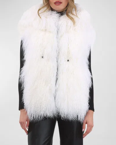 Gorski Reversible Mongolian Lamb Shearling Vest In White/black
