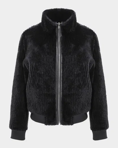 Gorski Reversible Select Grooved Shearling Lamb Insignia Bomber Jacket In Blue