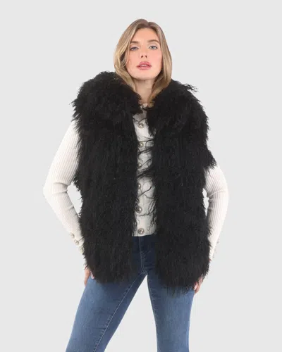 Gorski Reversible Select Mongolian Shearling Lamb Vest With Loro Piana Wool And Cashmere Blend Back In Black