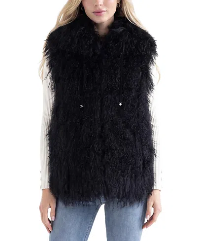 Gorski Reversible Select Mongolian Shearling Lamb Vest With Wool And Cashmere Back Crafted From Loro Piana In Black/black