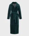Gorski Reversible Shearling Lamb Belted Long Coat With Side Slits In Blue
