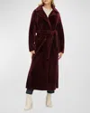Gorski Reversible Shearling Lamb Belted Long Coat With Side Slits In Burgundy/black