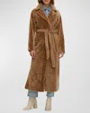 Gorski Reversible Shearling Lamb Belted Long Coat With Side Slits In Latte