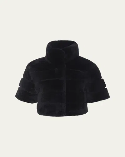 Gorski Horizontal Lamb Shearling Short-sleeve Bolero Jacket In Black/black
