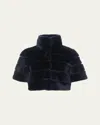 Gorski Reversible Lamb Shearling Bolero Jacket With Cropped Sleeves In Navy/navy