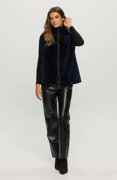 Gorski Reversible Shearling Lamb Hooded Vest In Blue