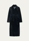 Gorski Reversible Shearling Lamb Overcoat With Tie Belt In Black/black