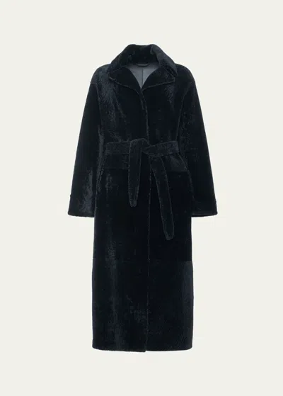 Gorski Reversible Shearling Lamb Overcoat With Tie Belt In Black/black