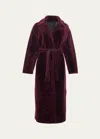 Gorski Reversible Shearling Lamb Overcoat With Tie Belt In Burgundy/black