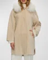 Gorski Reversible Shearling Lamb Stroller With Mongolian Lamb Hood Trim In Beige/white