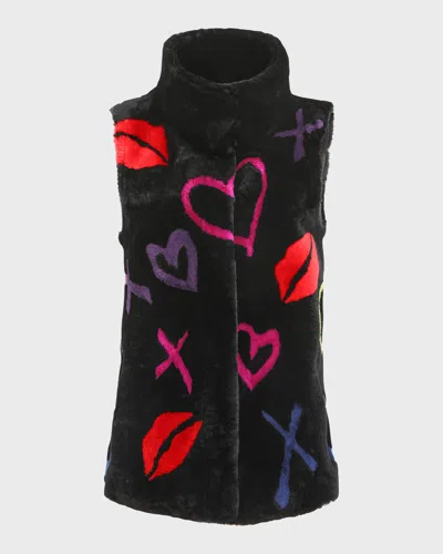 Gorski Reversible Shearling Lamb Vest In Black Xo Multi