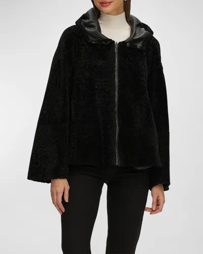 Gorski Reversible Shearling Lamb Zip Parka In Black